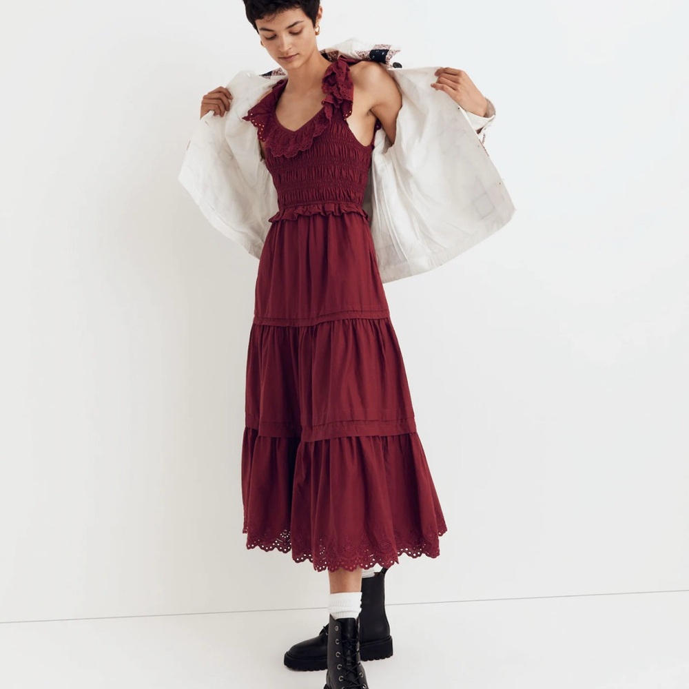 Madewell Lucie Embroidered Cotton Midi Dress Size Petite 0